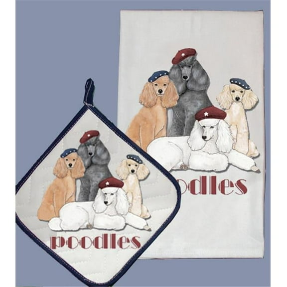 Pipsqueak Productions DP981 Dish Towel and Pot Holder Set - Poodle Standard