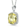 thumbnail image 4 of Gem Stone King 6.97 Ct Cushion Checkerboard Yellow Lemon Quartz White Created Sapphire 10K White Gold Pendant with Chain, 4 of 5
