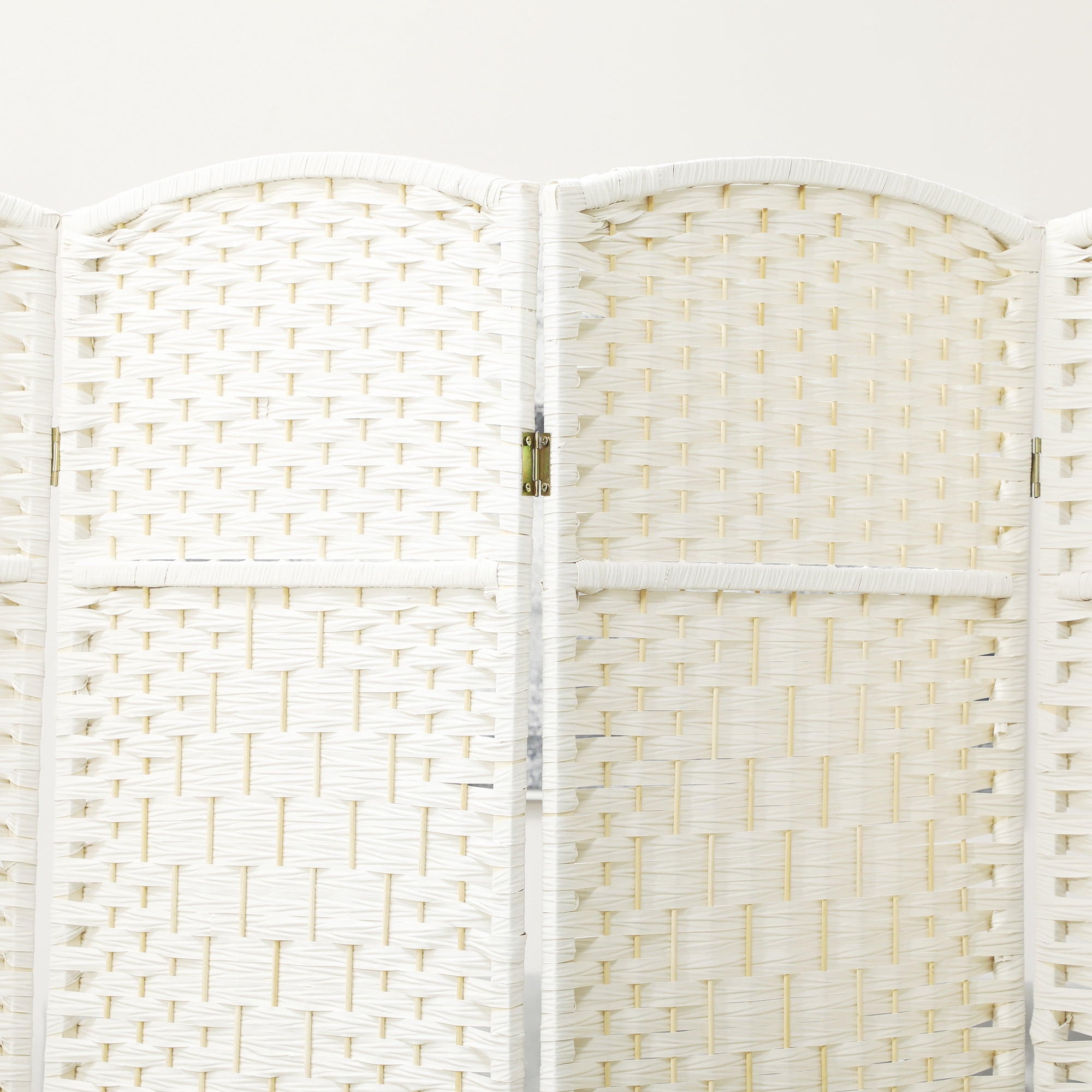 HOMCOM 6 Panel Room Divider, 6' Tall Folding Privacy Screen, Hand-Woven Freestanding Wood Partition for Home Office, Bedroom, White