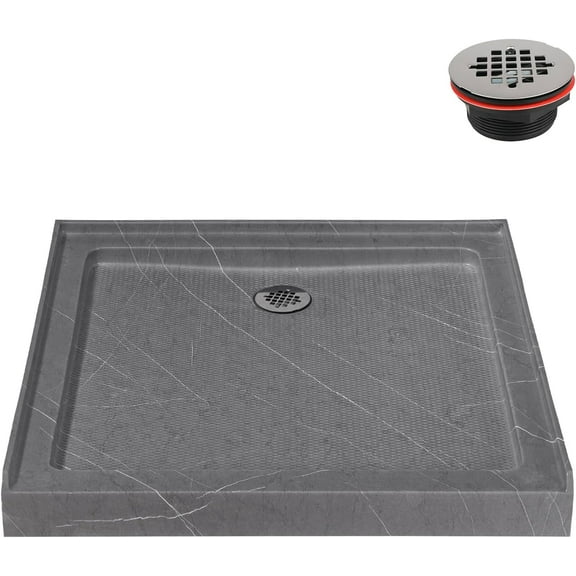 Streamline NTM-890-36GR-AL 36 in. x 36 in. Alcove Acrylic Shower Base in Matte Grey with Center Drain, Drain Included