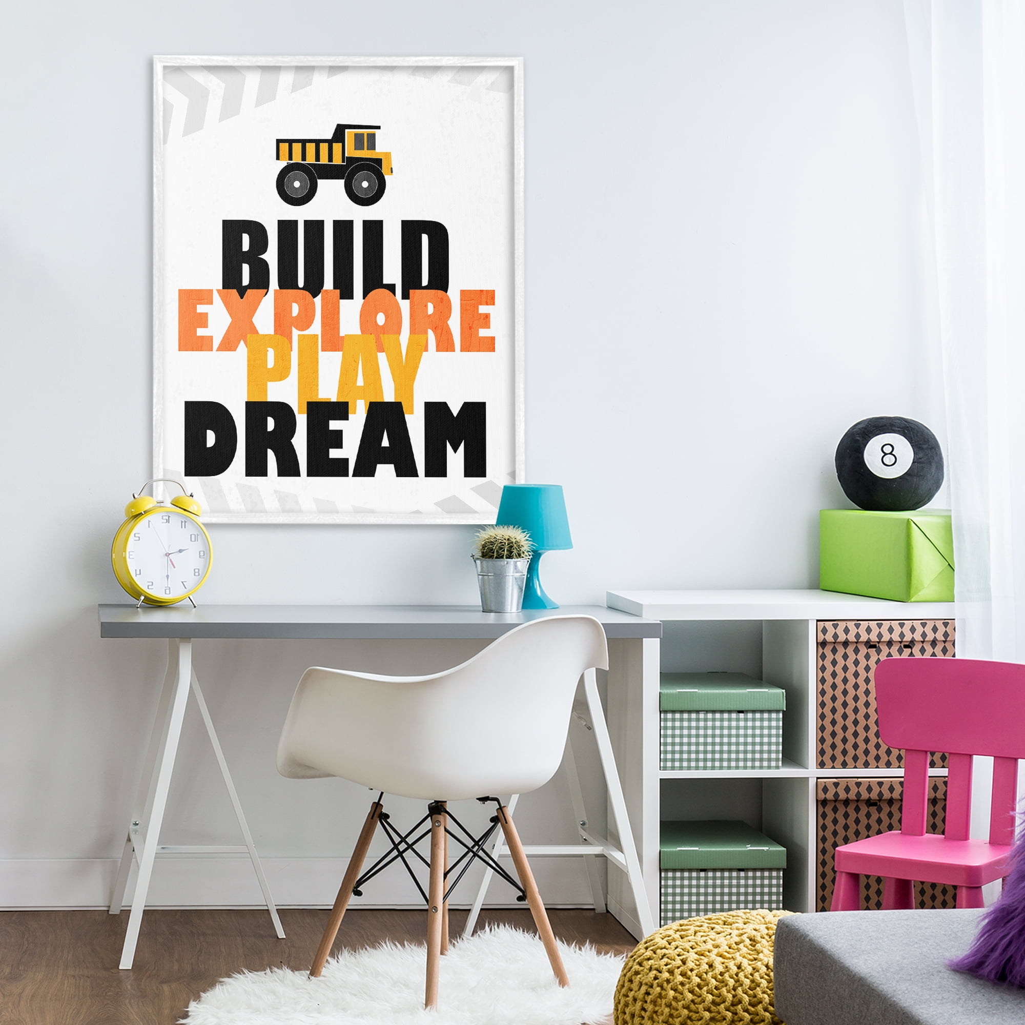 Build Explore Play Dream White Framed Giclee Art, design by Kim Allen
