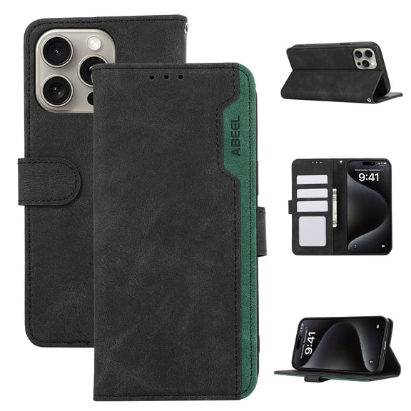 SaniMore Case Wallet for iPhone 14 Pro, RFID Blocking PU Leather Kickstand Flip Cover with 3 Card Slots [TPU Protective Interior Shell], Magnetic Folio Compatible with iPhone 14 Pro, Black