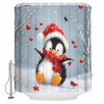 thumbnail image 2 of Christmas Penguin Shower Curtain, Xmas Watercolor Birds Balls Snowflake Waterproof Washable Boho Funny Cute Shower Curtains Set for Bathroom Farmhouse Bathtubs Decor with Hook, 36"Wx72"L, 2 of 7