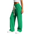 thumbnail image 2 of Ltctricy Ribbed Wide Leg Pants for Women Drawstring Comfy Yoga Pants Casual Loose Elastic Waisted Lounge Pants(Green,One Size), 2 of 6