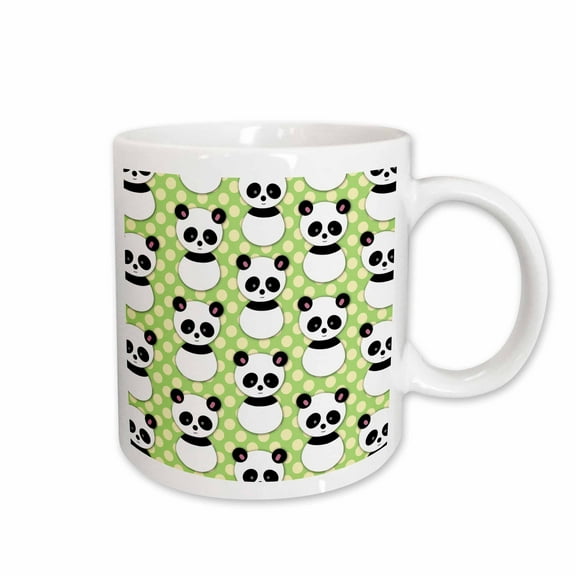 3drose, Cute Panda Bear with Lime Green Polka Dots, 11oz Mug