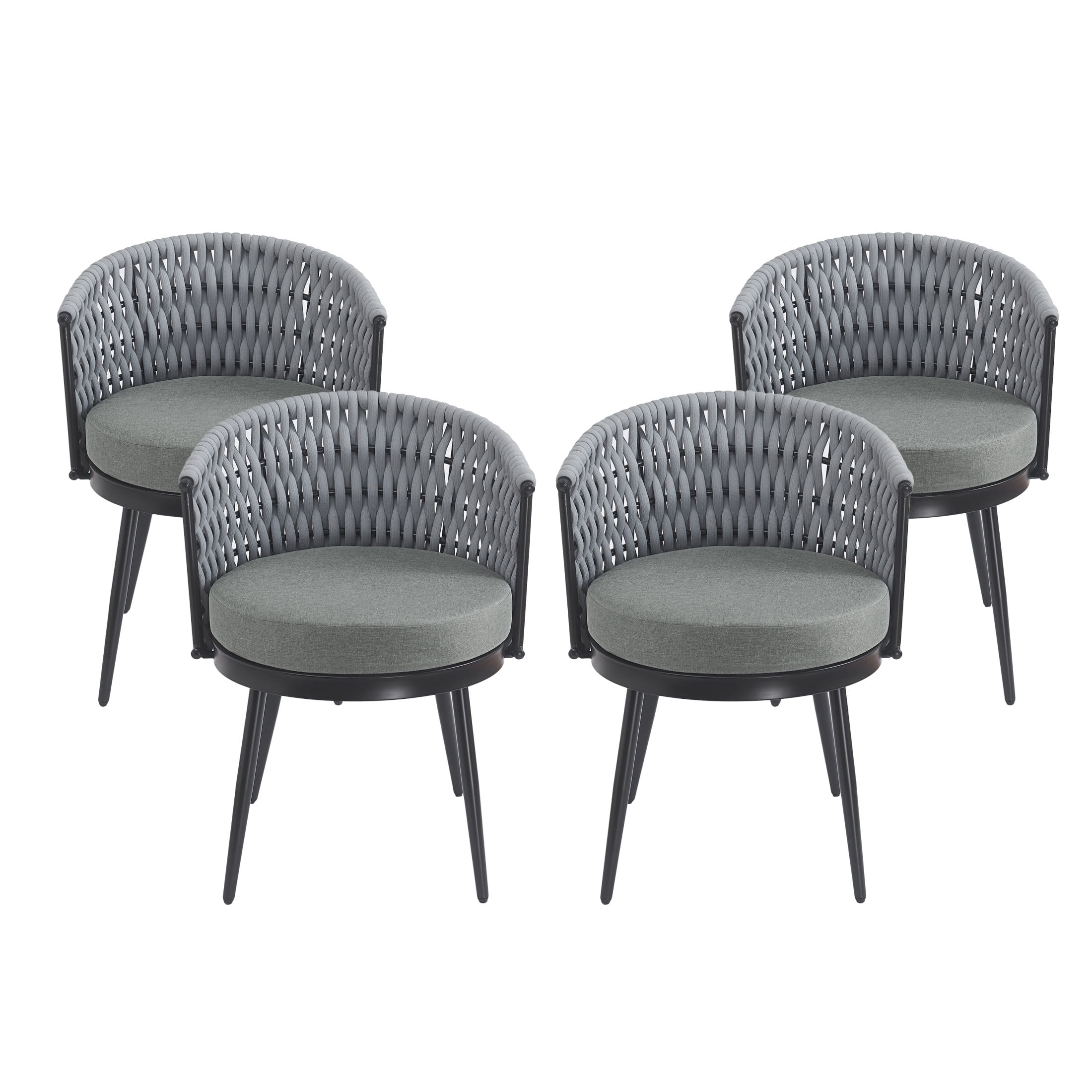 Christopher Knight Home Outdoor Patio Dining Chairs with Metal Frame, Rope Back and Light Gray Cushions, Set of 4