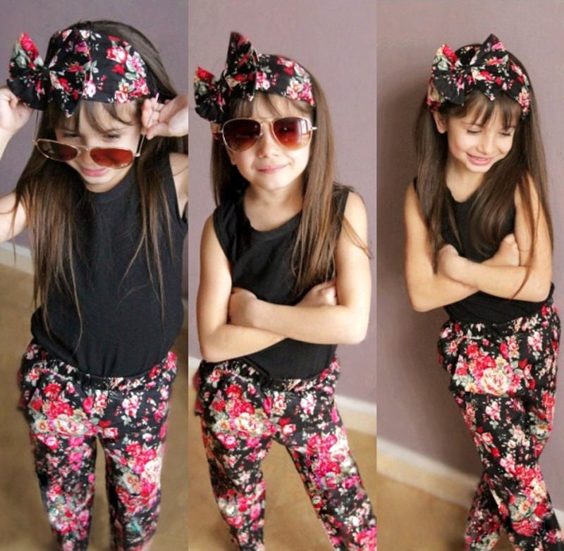 Toddler Kids Baby Girls Flower Top Dress Pants Legging Outfits Clothes US Stock 