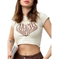 thumbnail image 4 of Gzhioc Women Summer Casual Crop Tops, Letter Printed Short Sleeve Round Neck Slim-Fit Tops, 4 of 9