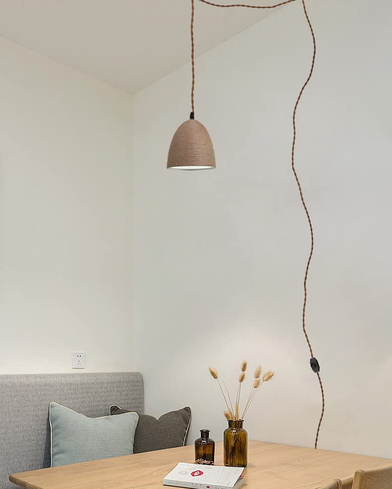 Kiven Plug in Pendant Light, Brown Vintage Style Hanging Light,Hanging Light Fixture with Plug in Cord and On/Off Dimmer Switch for Dining Room Bedroom Foyer Hallway Kitchen Island E26 Socket