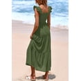thumbnail image 2 of Vestido largo PRETTYGARDEN para mujer, cuello cuadrado, color verde militar fruncido, 2 of 9