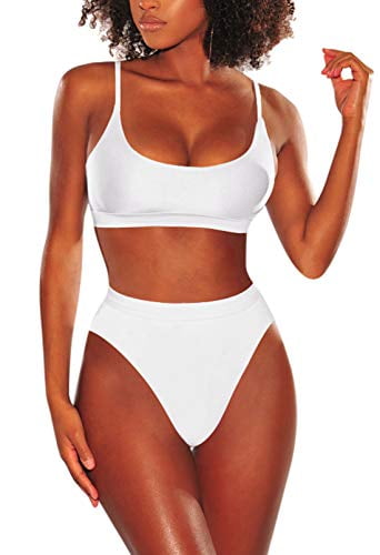 Cutiefox Womens Crop Top Scoop Neck High Waisted Bikini Sets Two Piece Swimsuits 