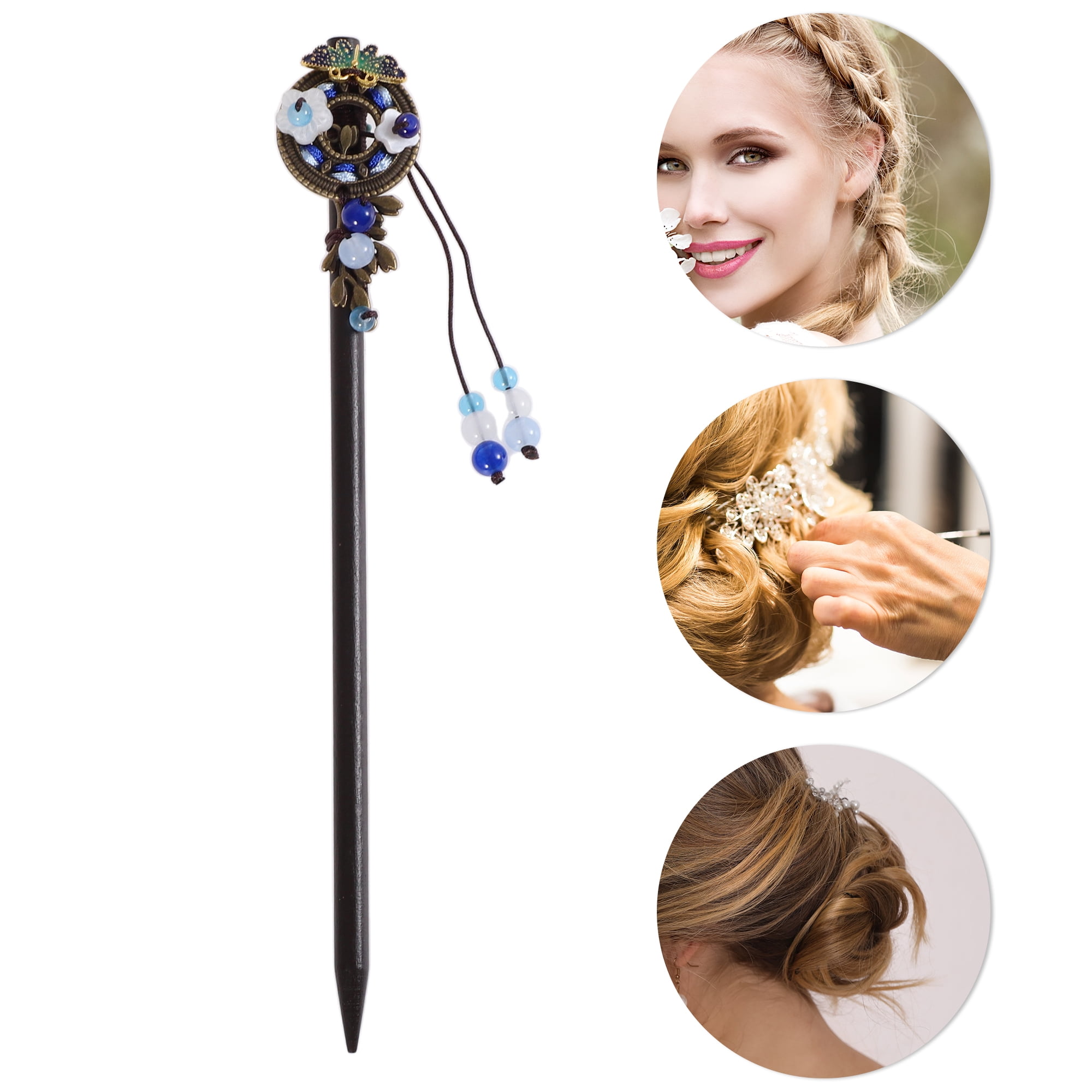 Unique Bargains Hair Stick Pin for Women 1Pc Black, Blue [Flower]