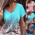 thumbnail image 2 of Women's Floral V Neck T-Shirt Tops Women's Summer Short Sleeve Shirts T-Shirts, 2 of 8