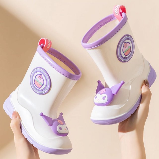 Sanrio-Botas de lluvia de dibujos animados para niños, Hello Kittys, Mymelody, Kuromi, Cinnamoroll, Kawaii, Anime, medio, antideslizante, zapatos de lluvia, regalo suave