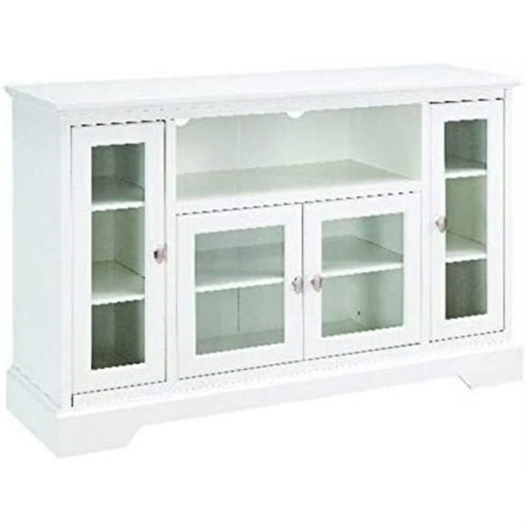 Walker Edison Highboy 52" Transitional Glass Wood TV Stand - White