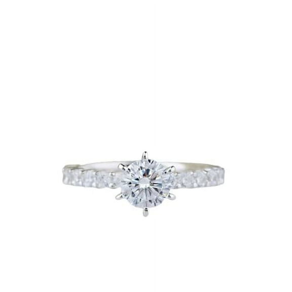 HeartsAndYou 2.7ct Round Moissanite 6 Prong Solitaire with Accents Ring 18k White Gold over Silver