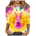 thumbnail image 2 of Cavosen Happy Easter Womens Tops 3/4 Length Sleeve Crew Neck Summer Bunny Tie Dye Print Pullover Shirts Holiday Blouse Vacation Festival T Shirts Loose Dressy Fashion Tees L, 2 of 5