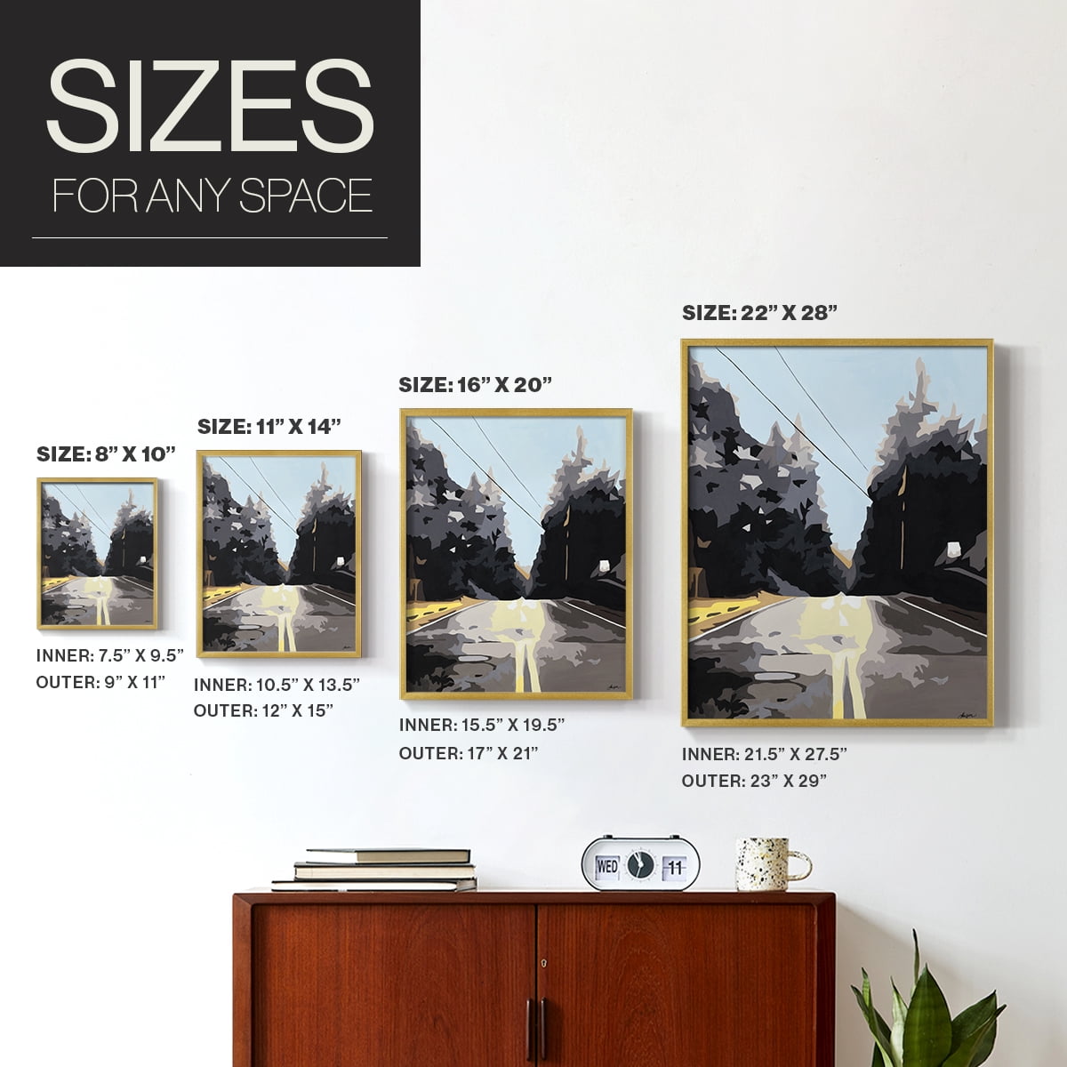 THE ROAD LESS TRAVELED Framed Print in Gold Solid Wood Framed Print No Nail Hanging