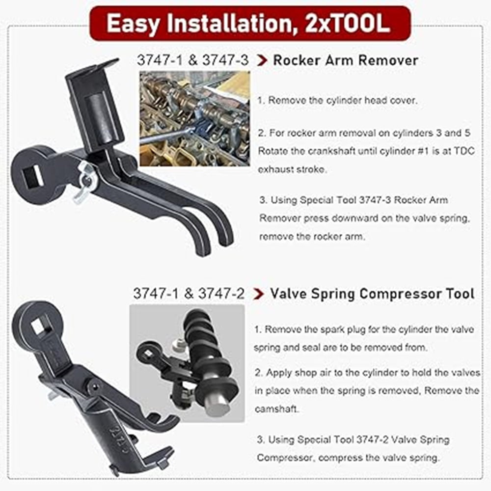 Rocker Arm Remover/Installer & Valve Spring Compressor Tool for 1999-2013 Jeep, Dodge, for Chrysler with 3.7L & 4.7L Engines, 3/8 Inch Drive Replace for 3747-1 10102 8426 8387 8516A