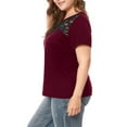 thumbnail image 4 of Unique Bargains Juniors' Plus Size Lace Insert Short Sleeves Round Neck Top 2X Burgundy, 4 of 7