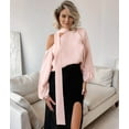 thumbnail image 6 of Womens Dressy Casual Off-Shoulder Top, Fashionable Satin Pullover Long-Sleeved Shirt Pink L, 6 of 9