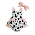 thumbnail image 1 of Liacowi Infant Baby Girls Cute Romper Cow Spots Print Sleeveless Bodysuit Summer Backless One-Piece Clothes with Headband, 1 of 9