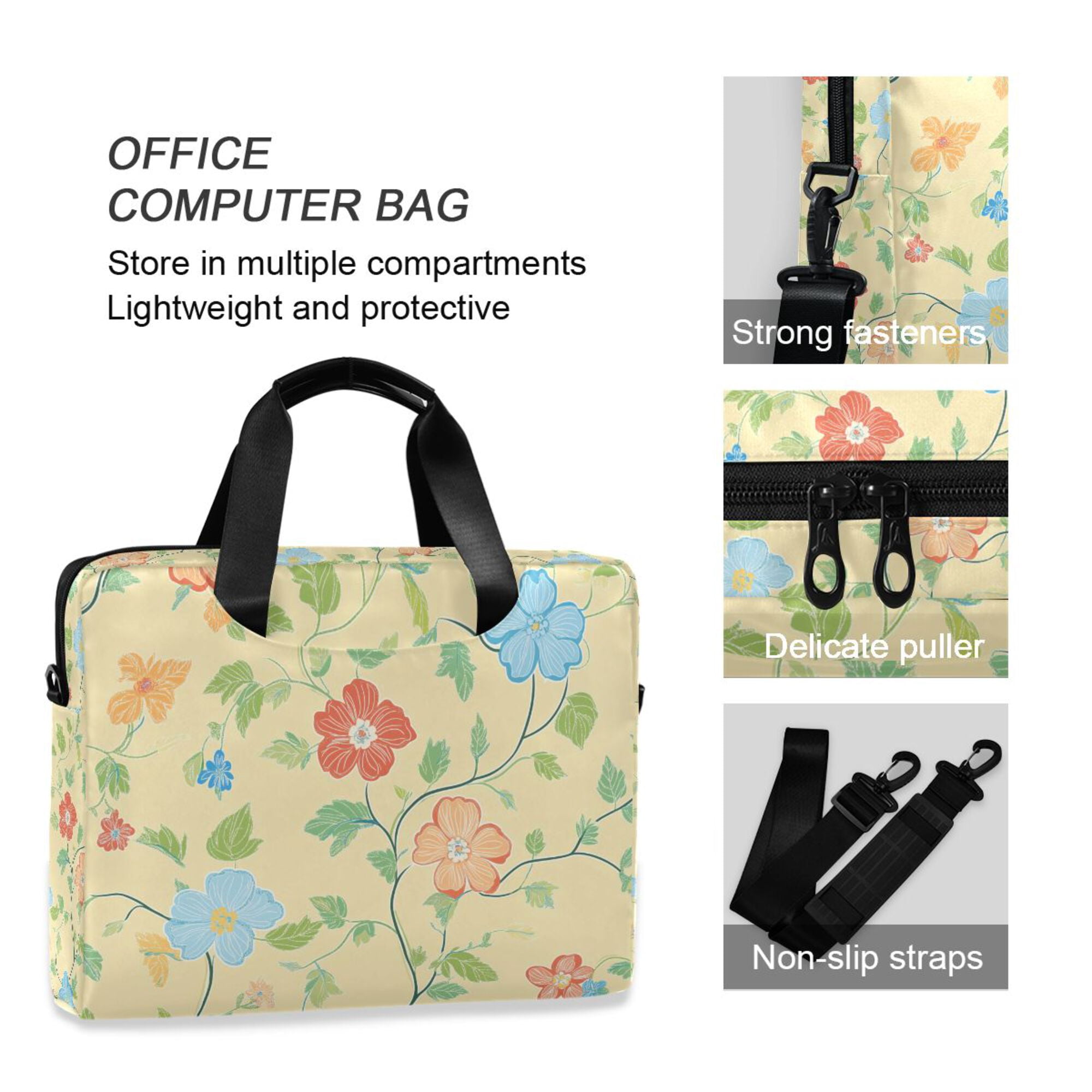 FORMRS 16" Laptop Bag Carrying Sleeve Case with Handle Travel Shoulder Briefcase, Colorful Flower