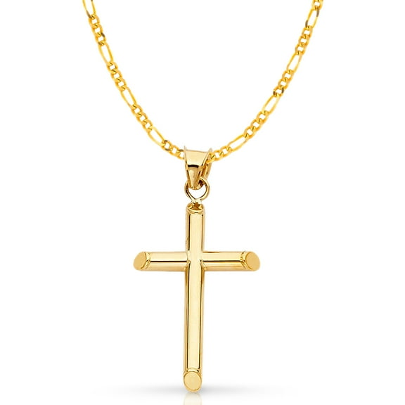 14K Yellow Gold Classic Cross Pendant with 2.3mm Figaro 3 1 Chain Chain Necklace