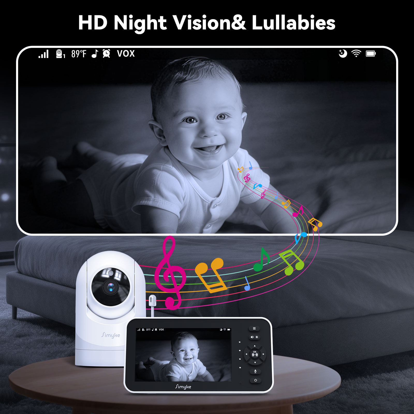Simyke Video Baby Monitor 5" IPS Screen, 720p HD photo 5