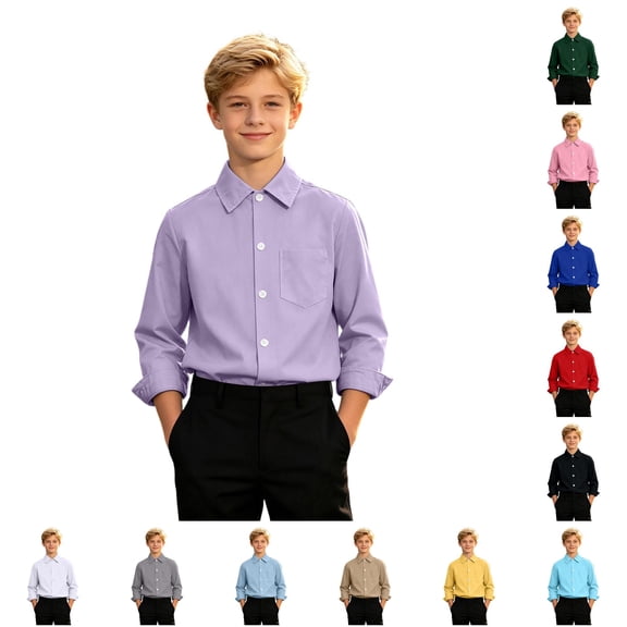 JAJAHO Tween Dress Shirts Boys And Girls Plain Long Sleeve Button Down Shirts, Sizes 9-16Y