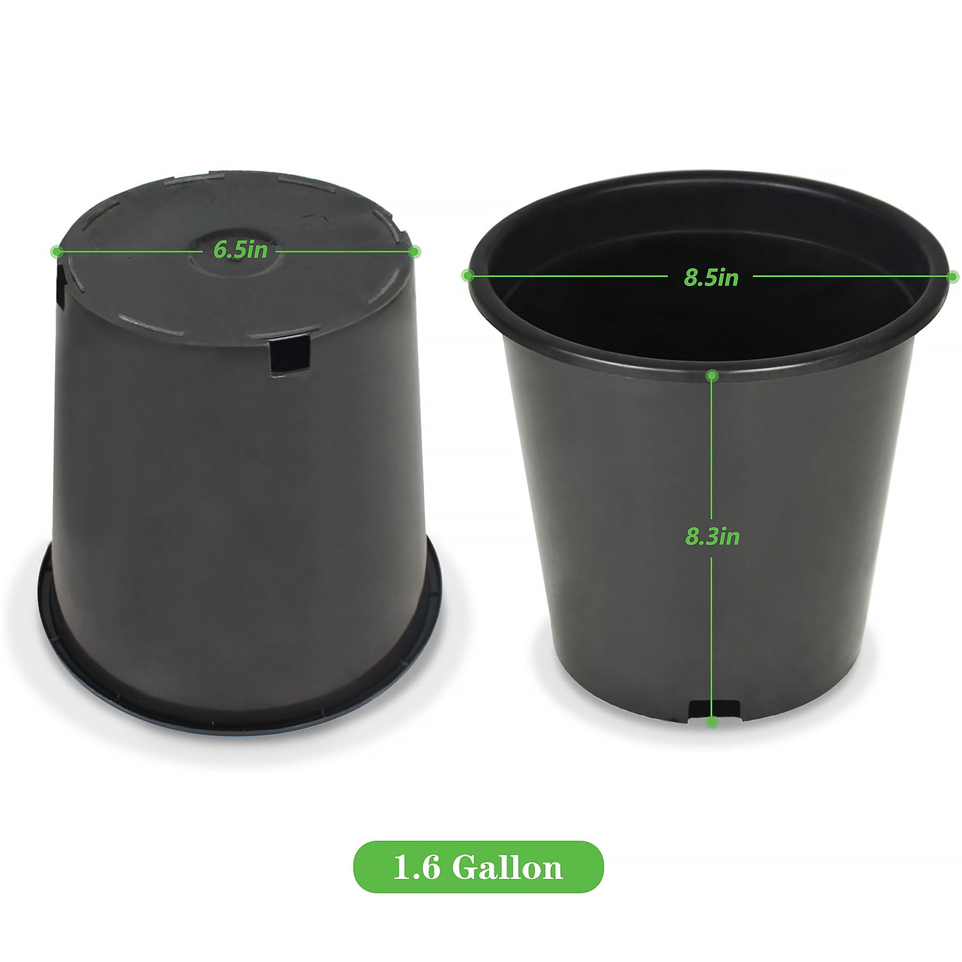 1LABLT 8.5'' x 5.9'' x 7'' Round Black Plastic Nursery Plant Pot with Reusable Feature (10 Count)