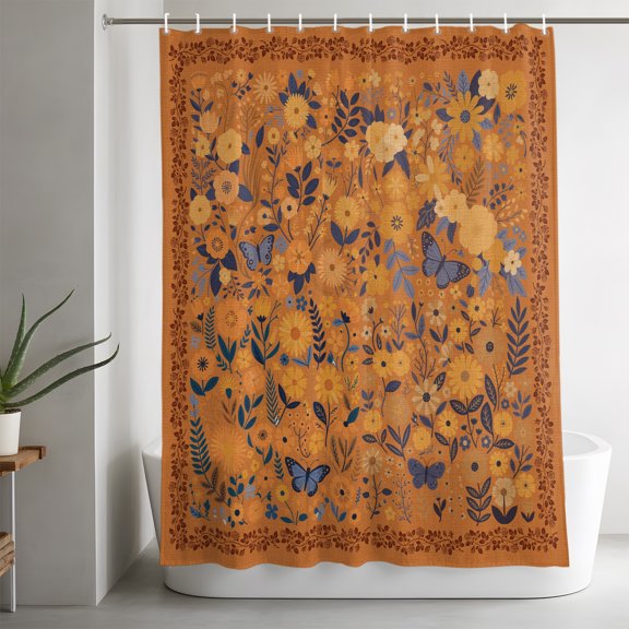 Shower Curtains for Bathroom-36"x72",Spring Flower Leaf Butterfly Waterproof Bath Curtain Grommet Shower Curtain Set with Hooks,