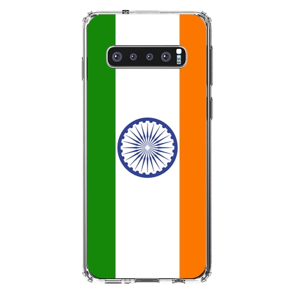DistinctInk Clear Shockproof Hybrid Case for Samsung Galaxy S10 (6.1" Screen) - TPU Bumper, Acrylic Back, Tempered Glass Screen Protector - India Flag Indian - India