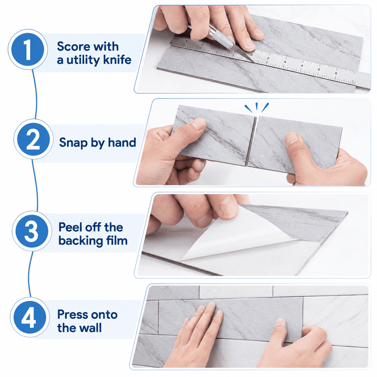 Yeslife 102-Pack Peel and Stick Backsplash Tile, 3" x 6" White Granite PVC Waterproof Subway Wall Tiles for Kitchen & Bathroom, 12.75 Sq Ft