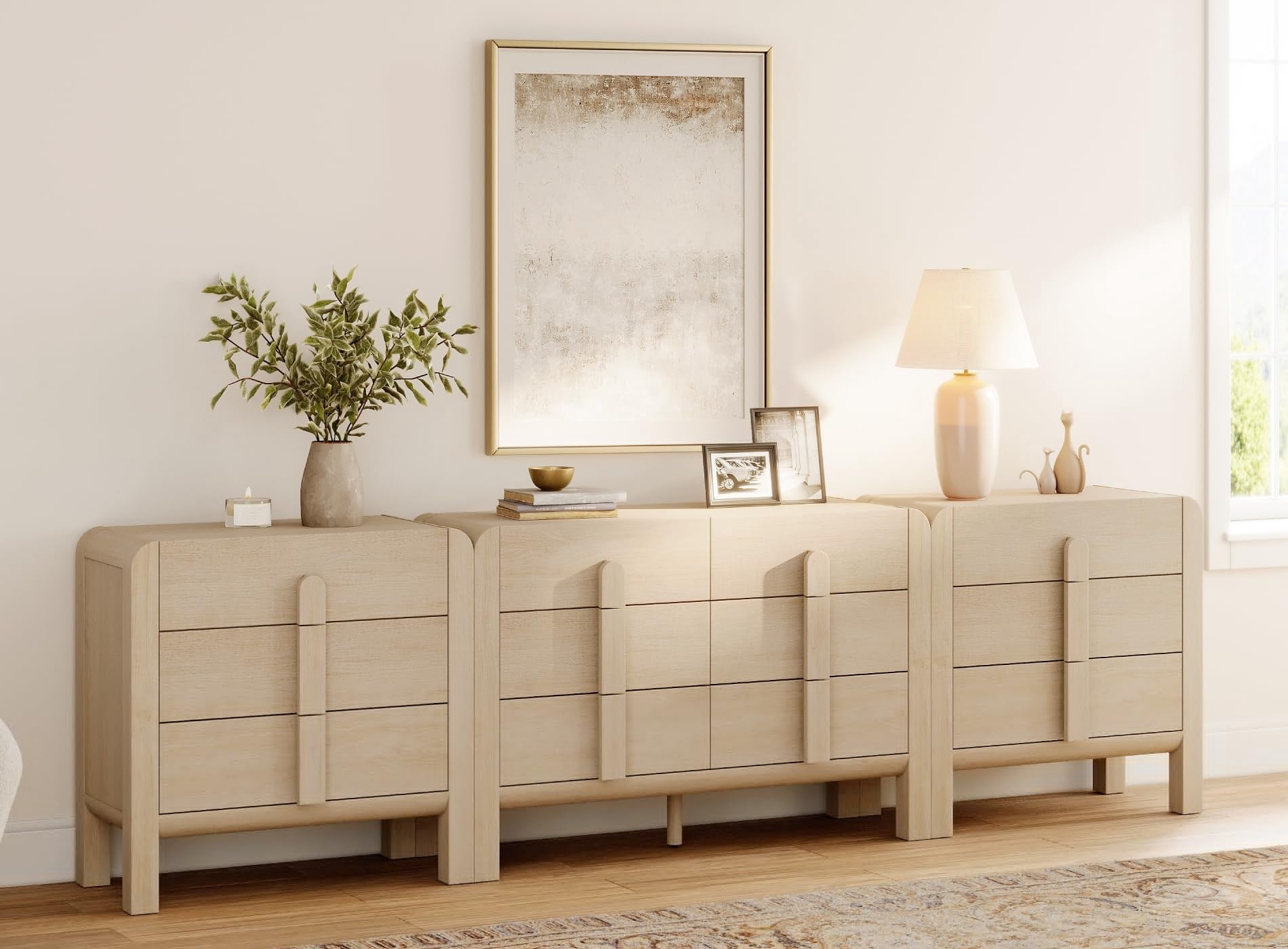 Modern Dresser TV Stand for TVs up to 120 inch, 3-in-1 Mid Century Entertainment Center with Storage, Wood Media Console Table with 12 Drawers for Living Room Bedroom