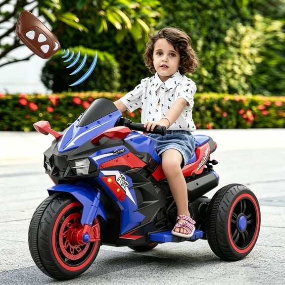 HNH Kids Motorcycle for Kids 3-6, 12V Battery Powered Bike Electric Motorbike with Remote Control, LED Lights, Bluetooth Music, Ride on Toys