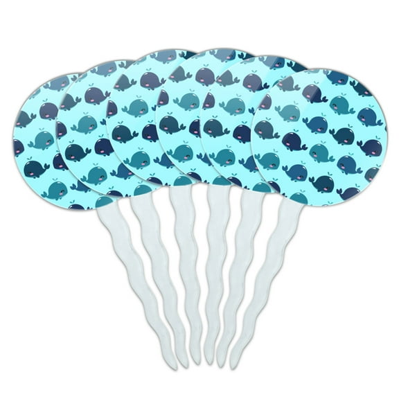 Cute Kawaii Whales Pattern Cupcake Picks Toppers Decoration Set of 6