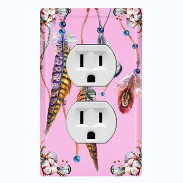 Metal Light Switch Plate Cover Beaded Feather Flower Strings Pink DRM012
