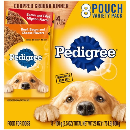UPC: 0023100119274 | Pedigree Chopped Ground Dinner Adult Soft Wet Meaty Dog Food Variety Pack  (8) 3.5 oz Pouches