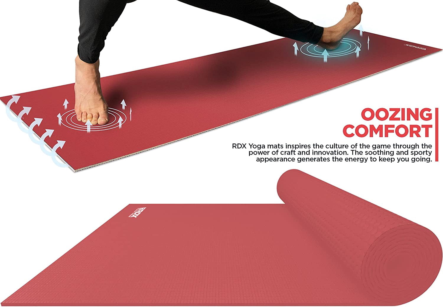 RDX Yoga Mat 6mm Thick with Straps and Carry bag, REACH RoHS Certified, 6P Latex Free, Eco Friendly Open Cell Non Slip Mats for Men Women, 183 x 61CM
