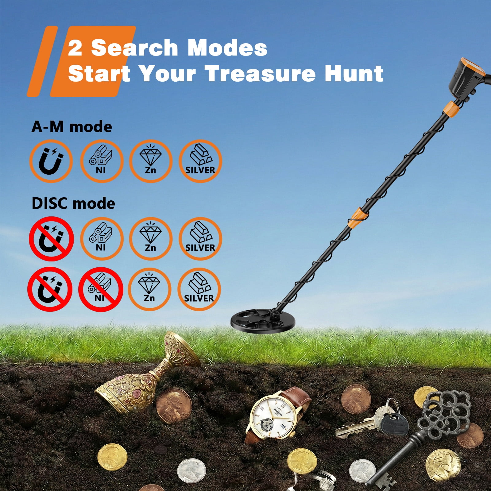 Metal Detector for Adults,Waterproof  Metal Detector with High Accuracy 8" Search Coil,All Metal & Disc Modes for Outdoor Treasure Hunting,Gold Detector