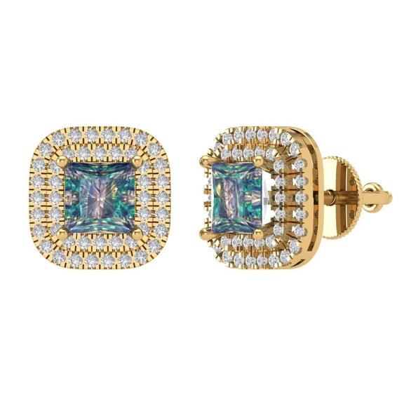 3 ct Screw-Back Stud Earrings for Women | 6.5mm Round Cut Blue Moissanite | 18K Yellow Gold