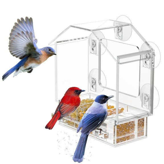 NIUBEE Bird Feeder Outdoor,Window Bird Feeder with Strong Suction Cups, Slide-out Tray for Easy Seed Filling,Clear Design for Cat, Kid, Elderly Viewing Cardinal, Wild Birds