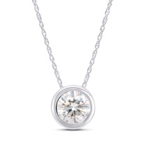 1 Carat 6.5MM Round Cut Lab Created Moissanite Diamond Bezel Set Solitaire Pendant Necklace In 14K White Solid Gold Jewelry For Women With 18" Chain(G-H Color, VVS1 Clarity, 1 Cttw)