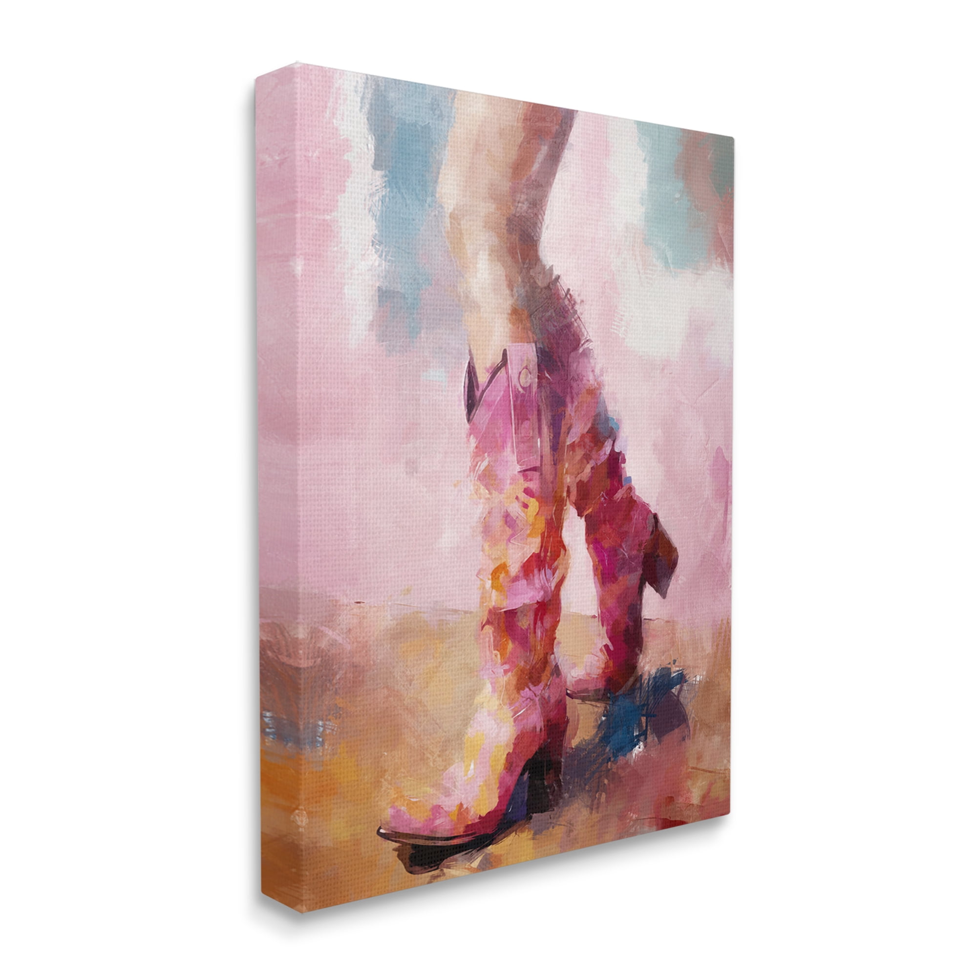 Stupell Industries Abstract Pink Cowgirl Boots Abstract Painting Gallery Wrapped Canvas Art Print Wall Art, 16 x 20