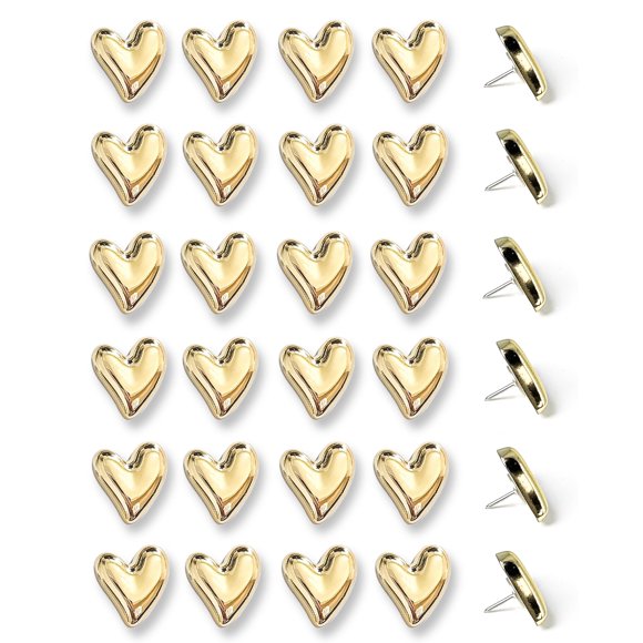 Alfileres decorativos KEYDUACU en forma de corazón dorado para tablón de anuncios, 30 unidades