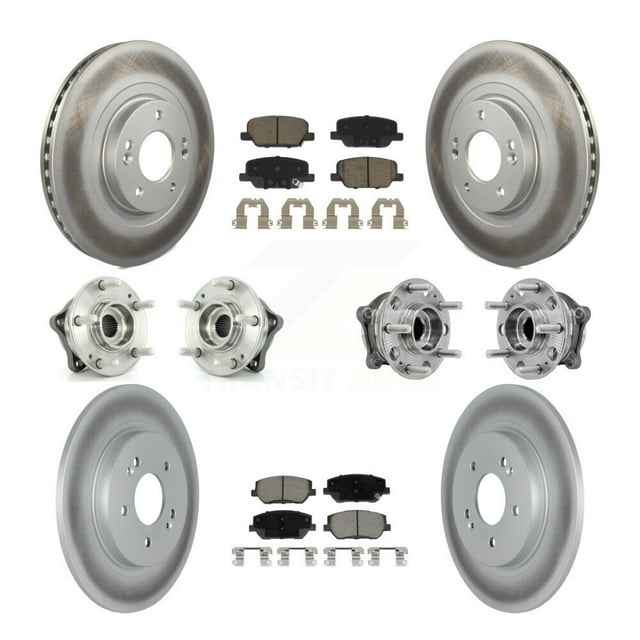 Transit Auto Front Rear Hub Bearings Assembly Coated Disc Brake Rotors and Ceramic Pads Kit (10Pc) for Car 2019-2020 Hyundai Santa Fe AWD - Left Right Side (Driver Passenger) KBB-127216