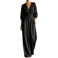 thumbnail image 2 of Karymi Capri Pants for Women Solid V Neck Wrap Jumpsuit, 3/4 Lantern Sleeve Elastic High Waist Wide Leg Long Romper Pants, Pleated Front Side Pockets Jumpsuit Halara Pants Women, 2 of 5