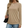 thumbnail image 4 of Cotton Pullover Sweatshirt Crewneck Womens Long Sleeve Cozy Base Shirts Solid Color Casual Fall Winter Tops (M, Khaki), 4 of 7