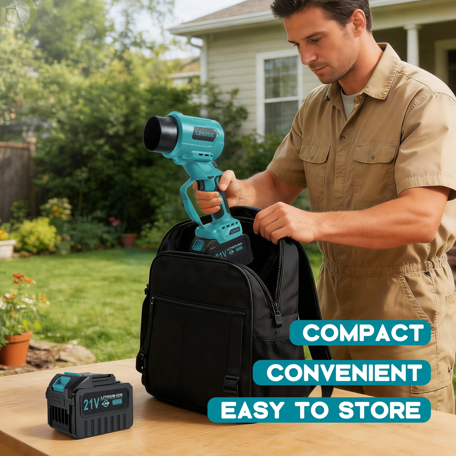 Cordless Leaf Blower, 3-in-1 Brushless Blower Vacuum, 21V 4.0Ah 2 Batteries, 300MPH 580CFM for Yard Cleaning, Blue